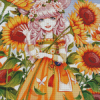 Cute Sunflower Anime Girl Diamond Painting