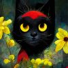 Cute Black Cats And Flowers Art Diamond Paintings