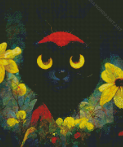 Cute Black Cats And Flowers Art Diamond Paintings