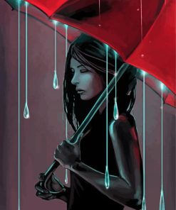 Lonely Girl With Red Umbrella Diamond Painting