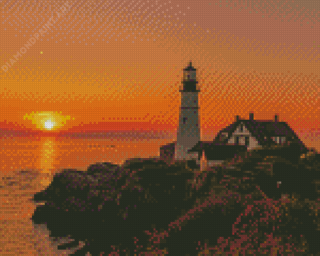 Magical Portland Lighthouse Sunset Diamond Paintings
