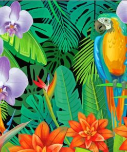 Parrot On Jungle Plants Diamond Painting