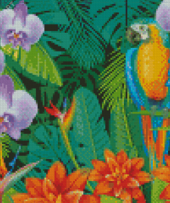 Parrot On Jungle Plants Diamond Painting