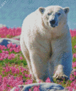Polar Bear In Flowers Field Diamond Paintings