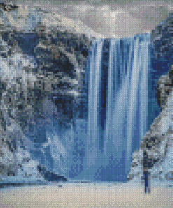 Snowy Winter Waterfall Diamond Painting