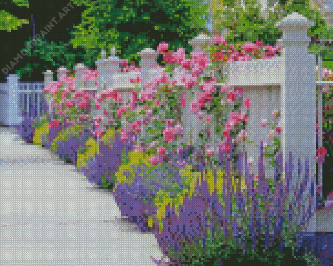 White Picket Fence With Flowers Diamond Painting