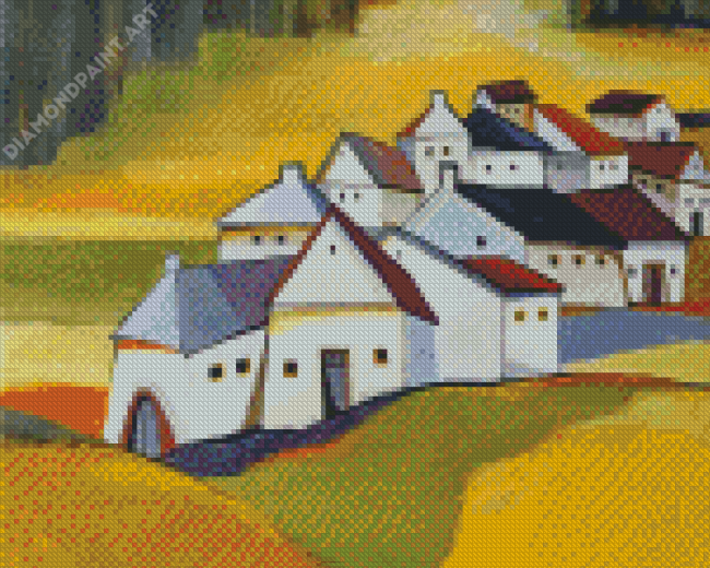Abstract Houses On The Hill Diamond Paintings