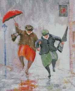 Happy Old Ladies With Umbrellas Diamond Paintings