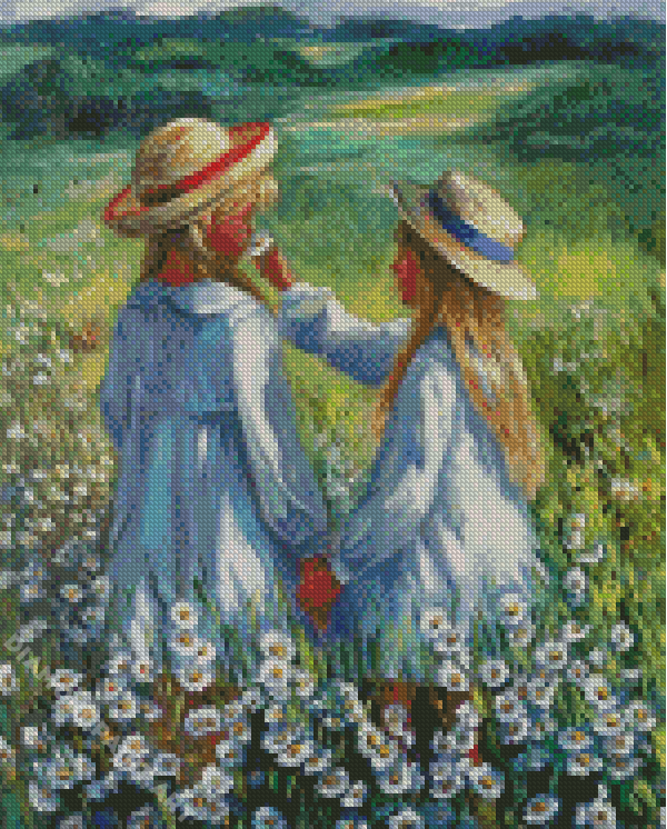 Girls In Meadow Diamond Painting