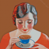 Woman Drinking Coffee Diamond Painting