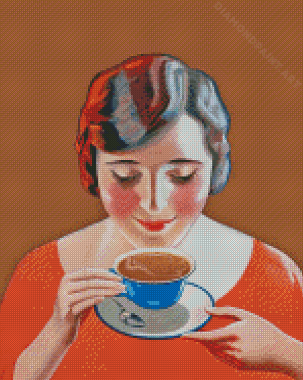 Woman Drinking Coffee Diamond Painting