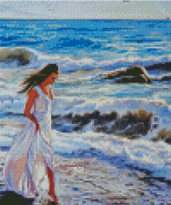 Girl Walking On Beach Diamond Painting