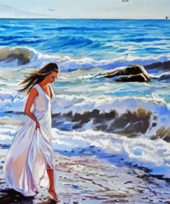 Girl Walking On Beach Diamond Painting