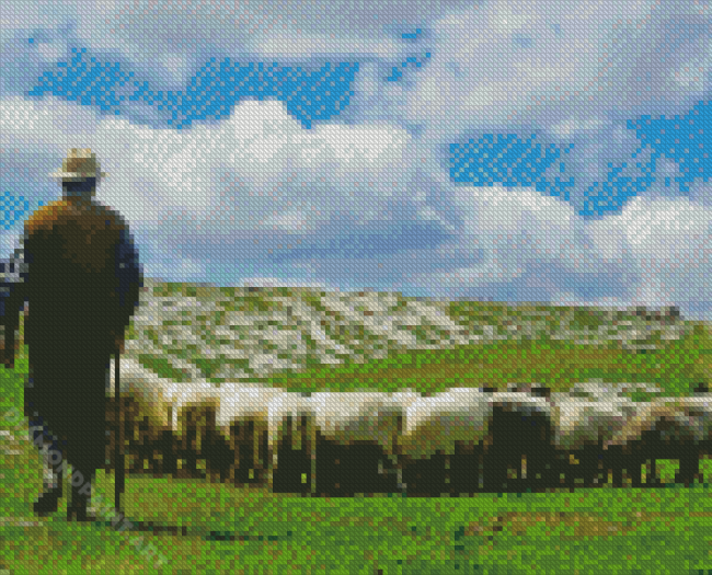 Aesthetic Sheep Farmer Diamond Painting