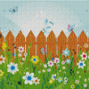 Fence And Flowers Diamond Painting