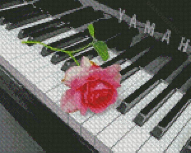 Piano With Pink Flower Diamond Painting