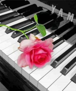 Piano With Pink Flower Diamond Painting