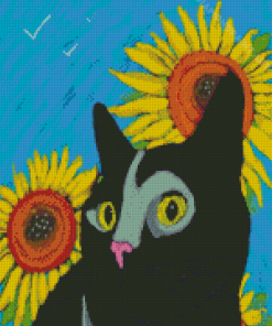 Cat And Sunflowers Art Diamond Painting