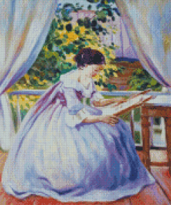 Lady Embroidering Diamond Painting