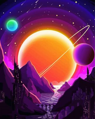 River And Planets Illustration Diamond Painting