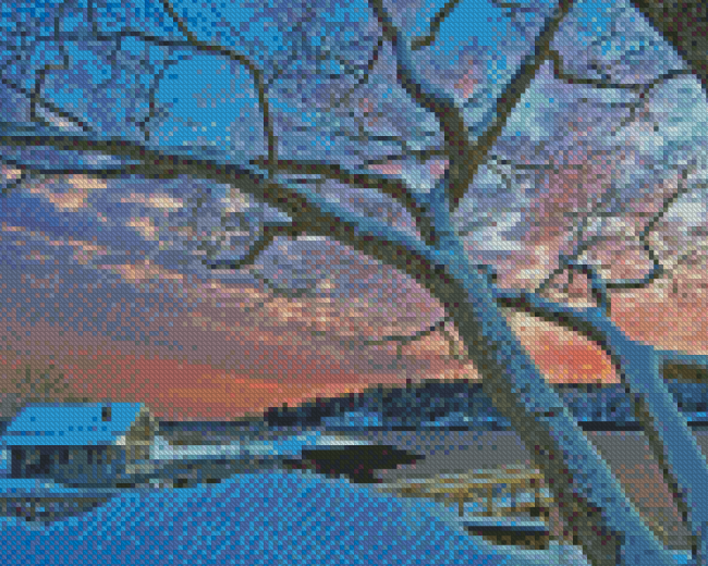 Snowy Boothbay Town Diamond Painting