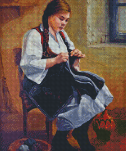 Aesthetic Lady Knitting Diamond Painting