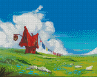 Aesthetic House On A Hill Diamond Painting
