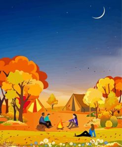 Camping At Night In Fall Forest Diamond Painting