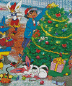 Pokemon With Christmas Tree Diamond Painting