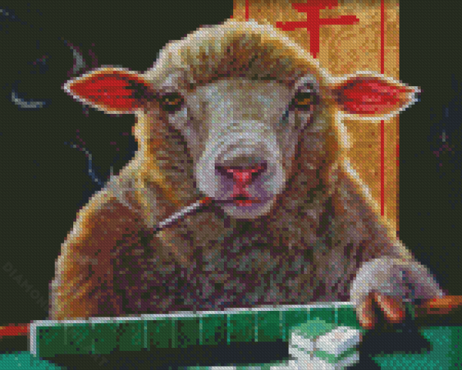 Sheep Playing Mahjong Diamond Painting