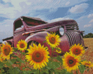Sunflower In Truck Diamond Painting