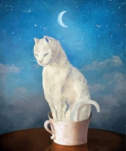 Aesthetic White Cat In Cup Diamond Painting