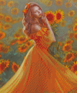 Girl In Yellow Flowers Field Diamond Painting