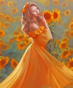 Girl In Yellow Flowers Field Diamond Painting