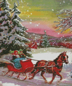 Horse With Sleigh Diamond Painting